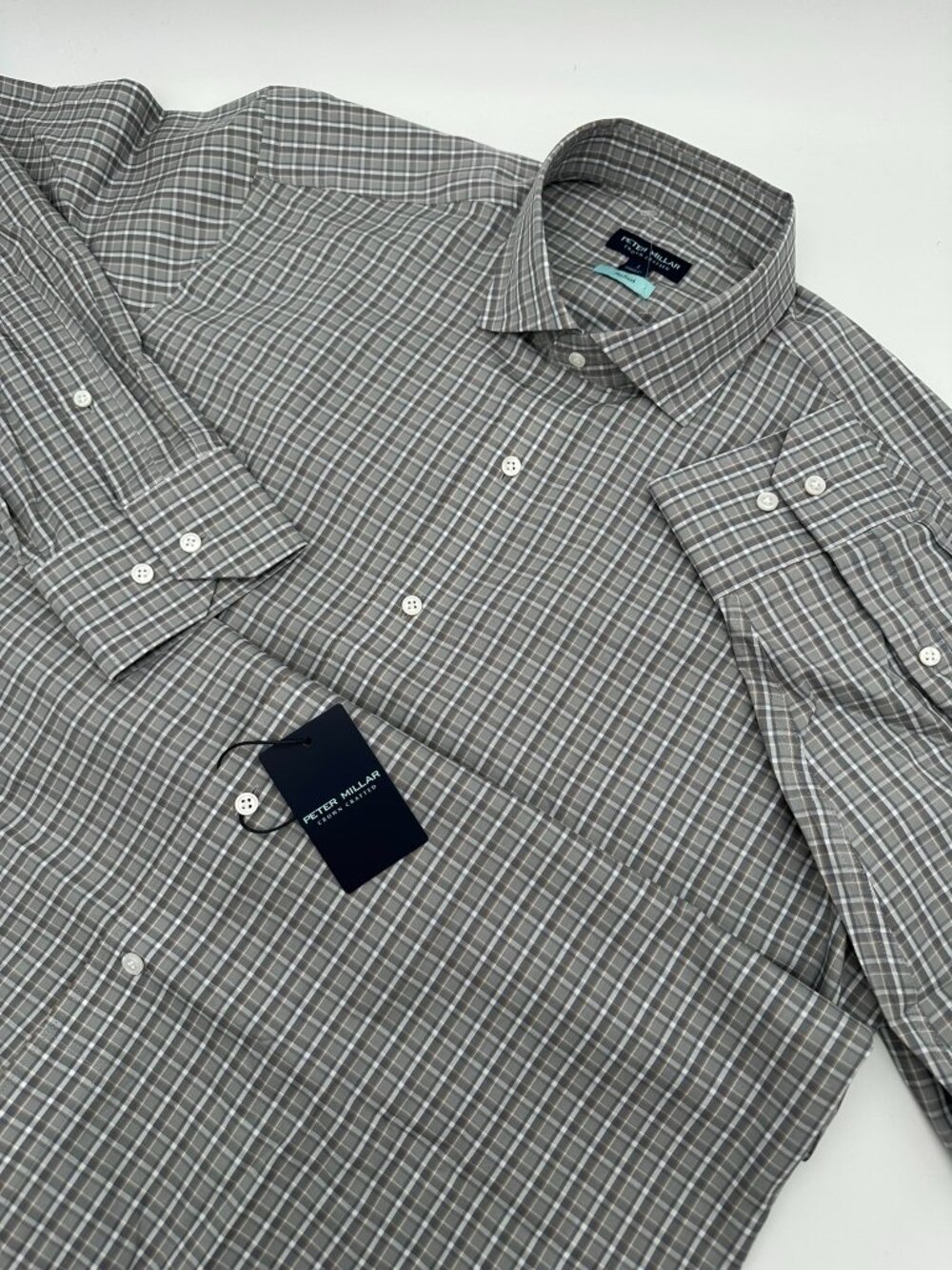 Peter Millar Mens Abetone Flex Finish Cotton Sport Shirt, Size Large, Rain Cloud